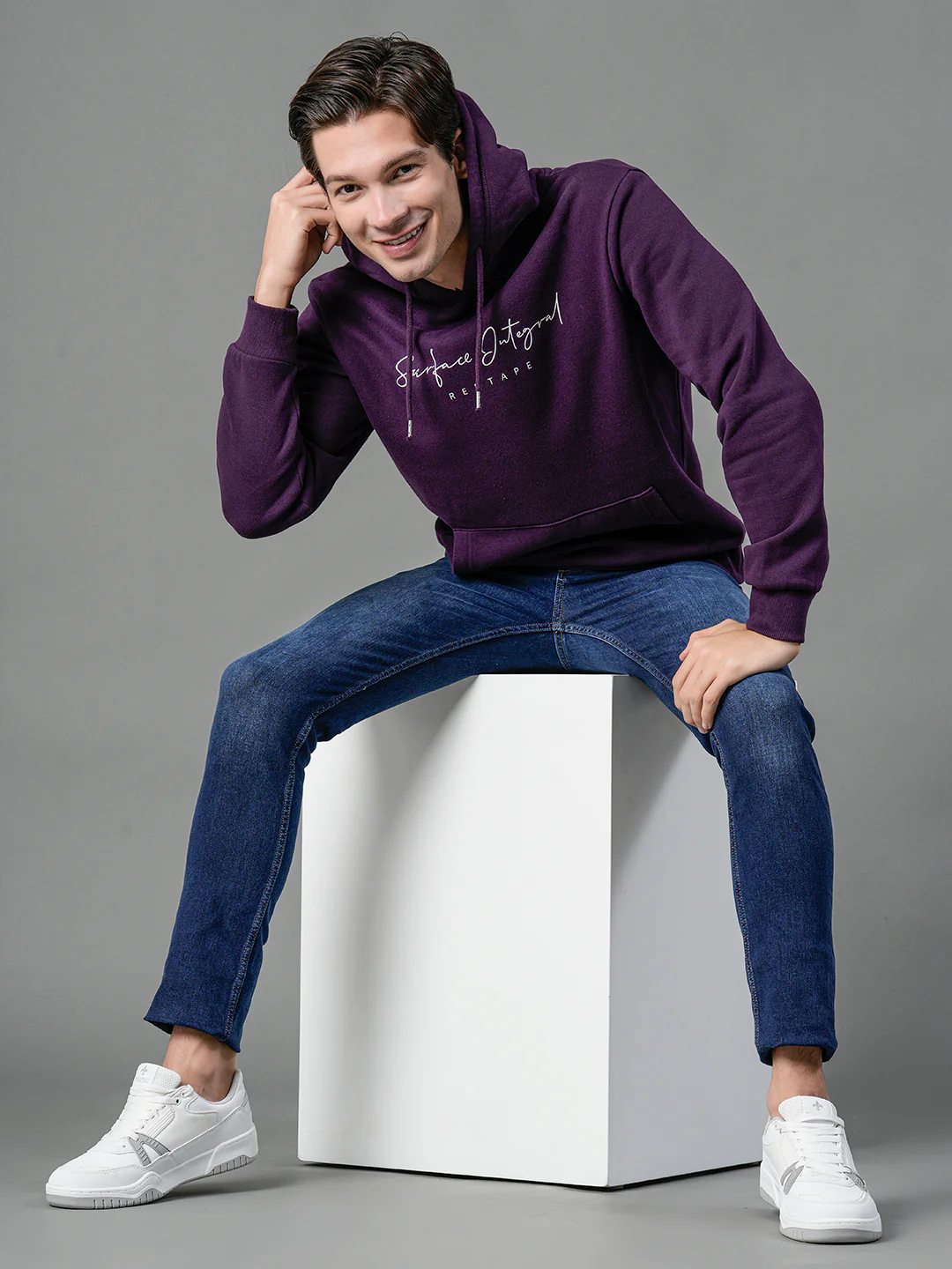 Men's Dark Purple Graphic Print Hoodie - Image 6