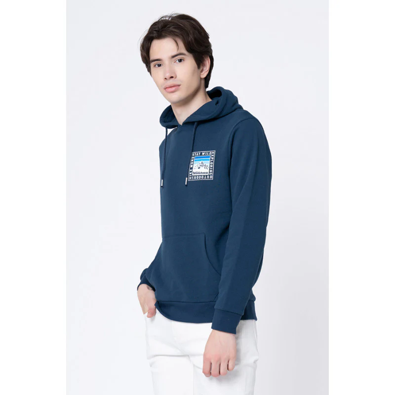 Men's Deep Blue Graphic Print Hoodie - Image 2