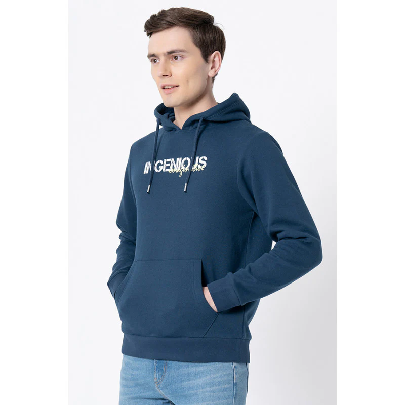 Men's Deep Blue Graphic Print Hoodie - Image 2