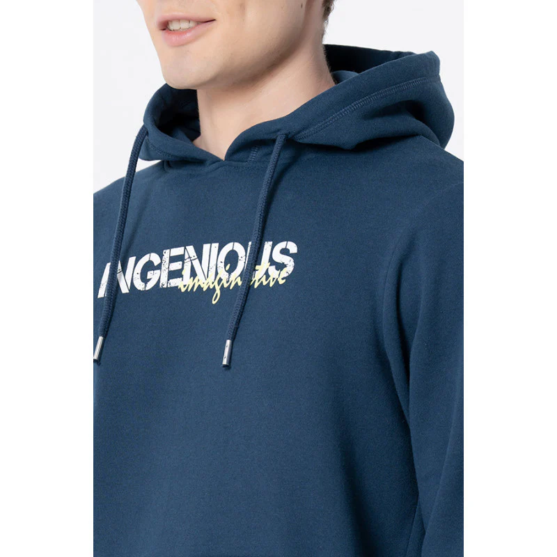 Men's Deep Blue Graphic Print Hoodie - Image 4