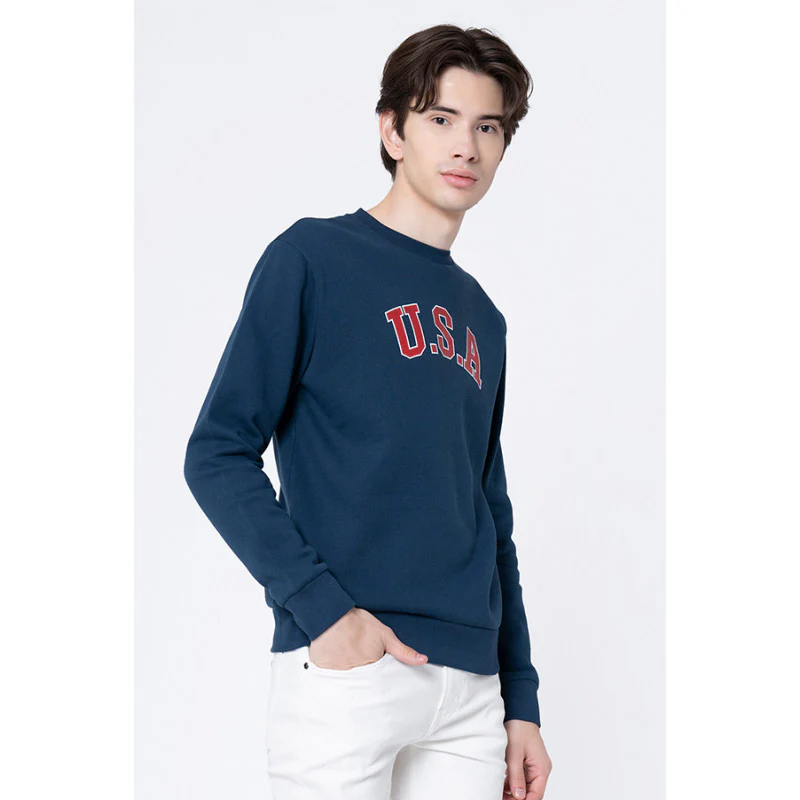 Men's Deep Blue Printed Sweatshirt - Image 2