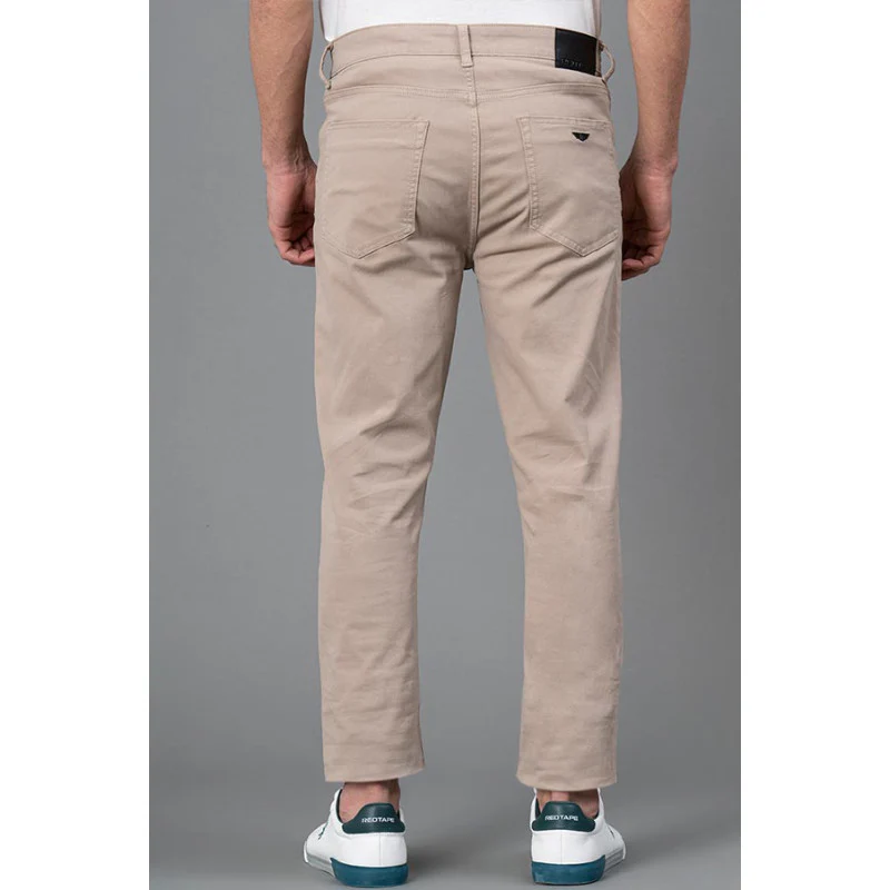 Men's Ecru Solid Washed Cotton Spandex Skinny Jeans - Image 3