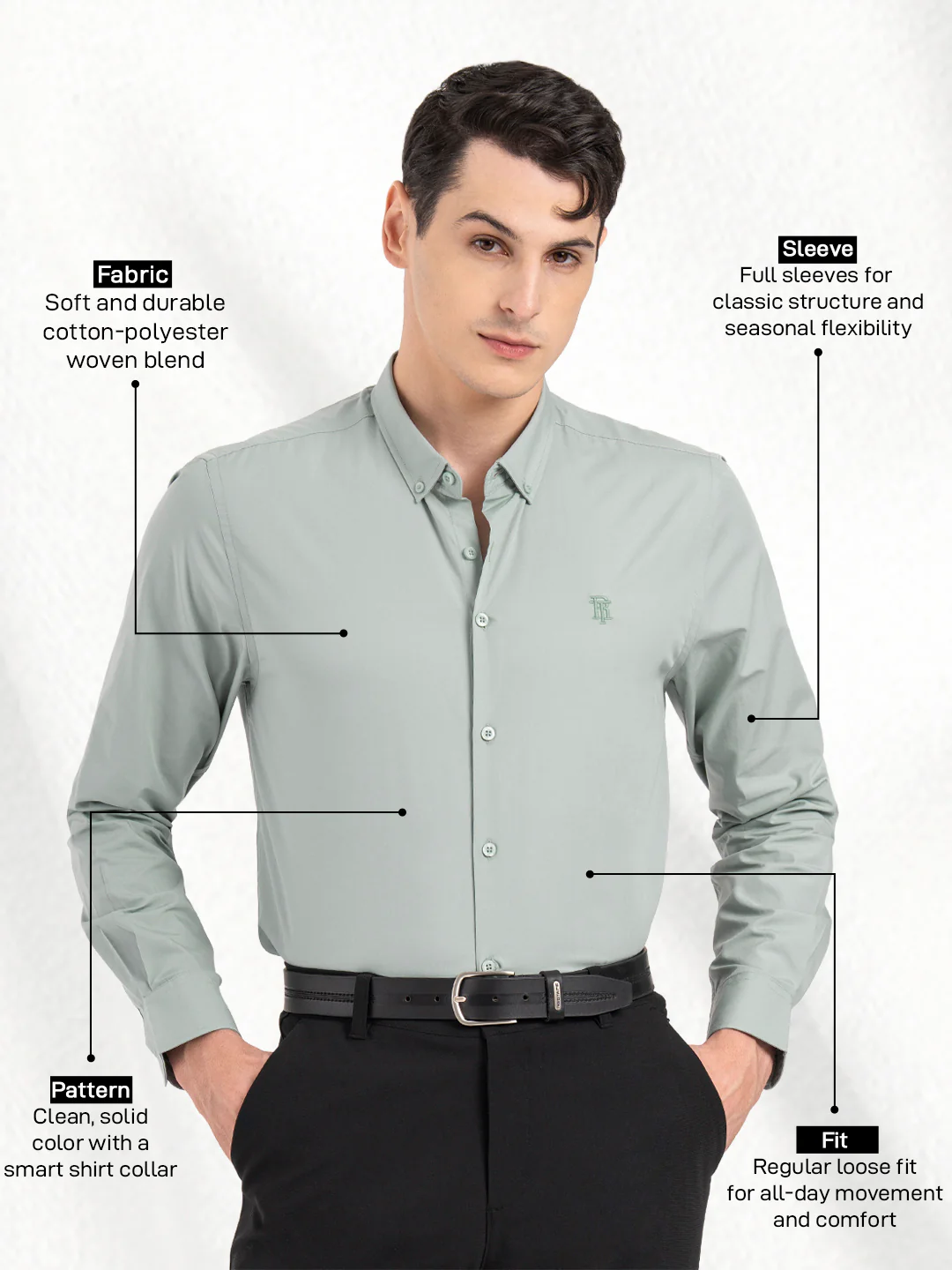 Mens Full Sleeve Solid Shirt - Image 2