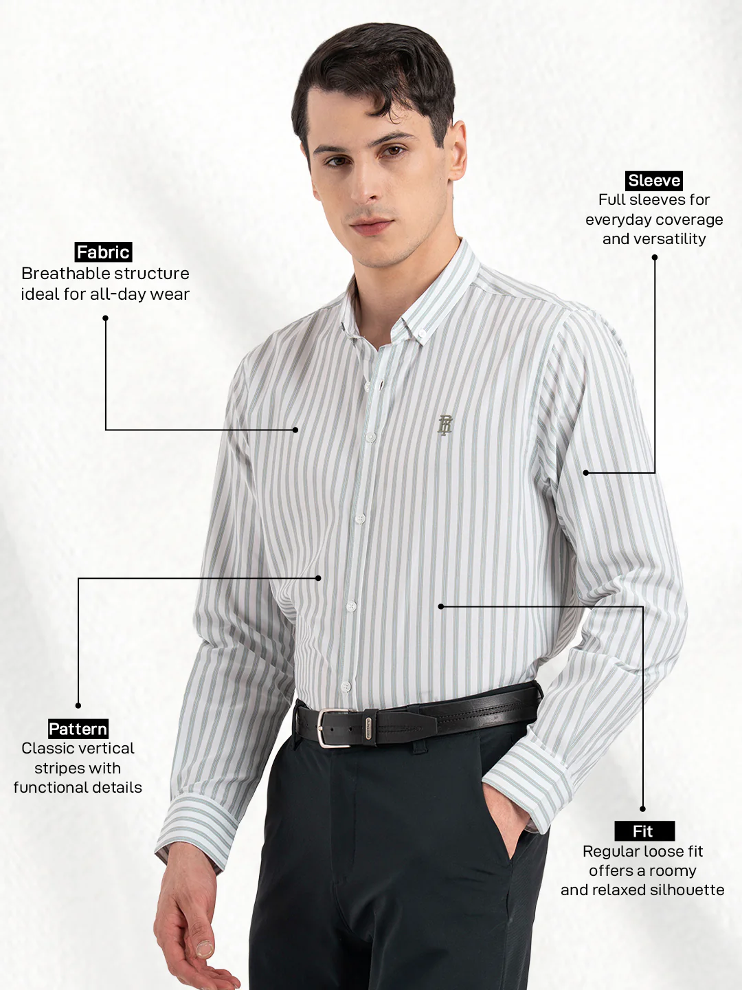 Mens Full Sleeve Striped Oxford Shirt - Image 2