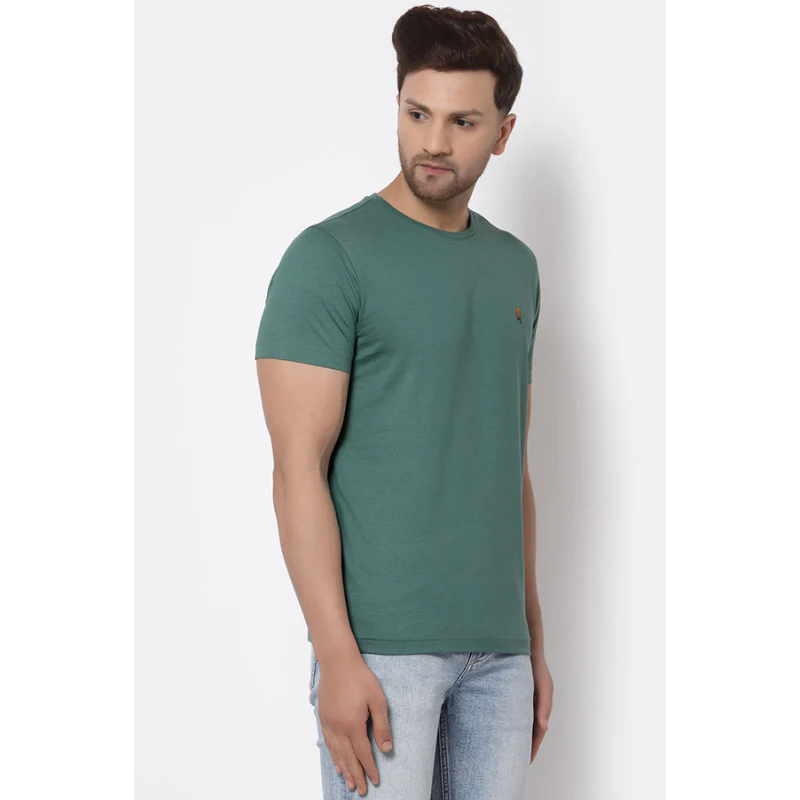 Men Green Solid T-Shirt - Image 2