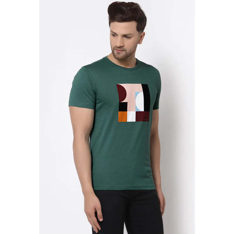 Men Green Printed T-Shirt - Image 2
