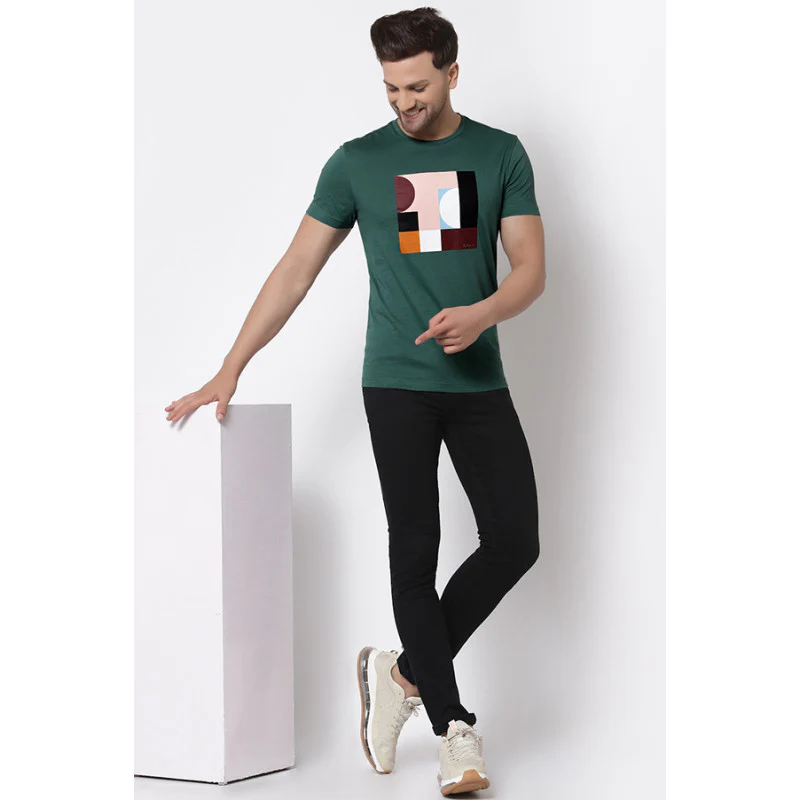 Men Green Printed T-Shirt - Image 4