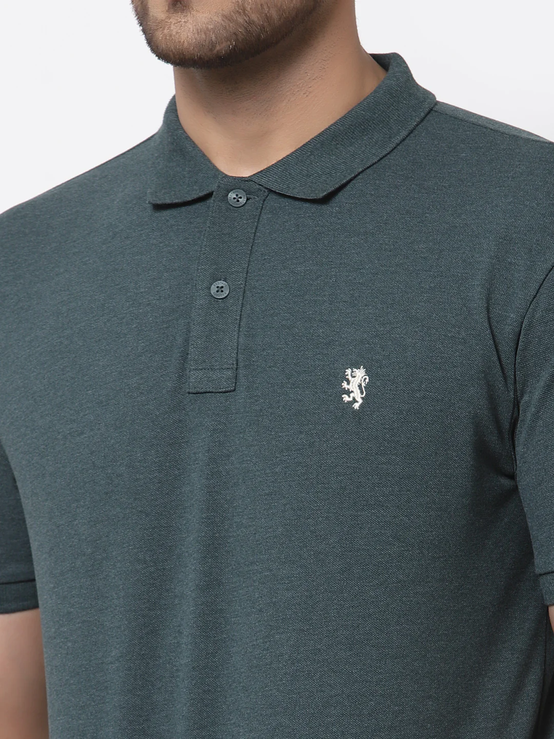 Men's Green Melange Polo Neck T-Shirt - Image 2