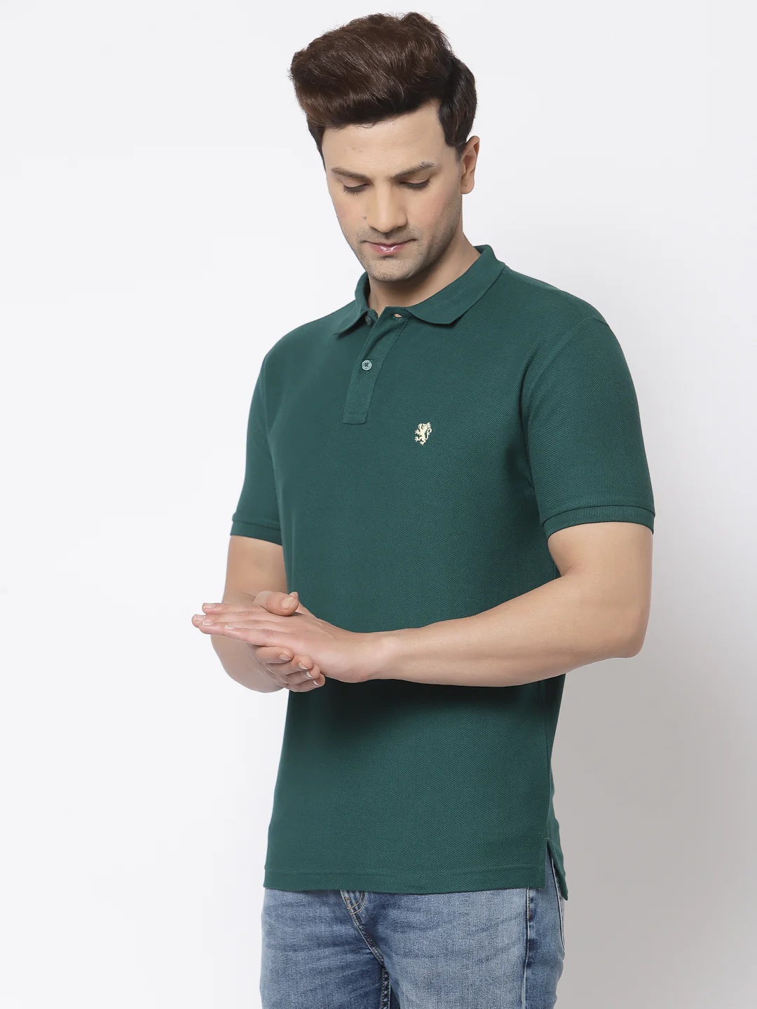 Men Green Polo Neck T-Shirt - Image 2