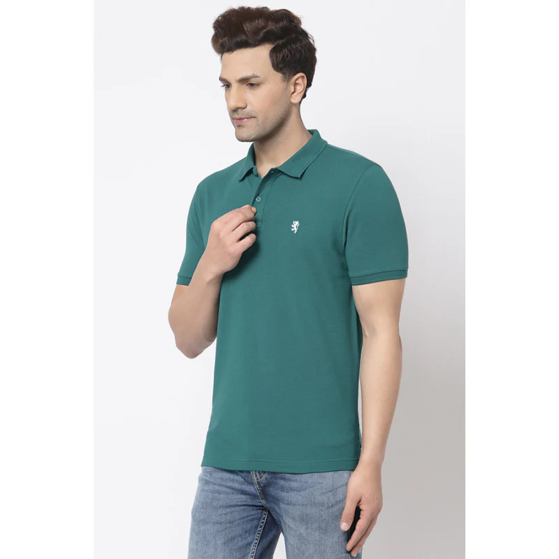 Men Green Polo Neck T-Shirt - Image 2