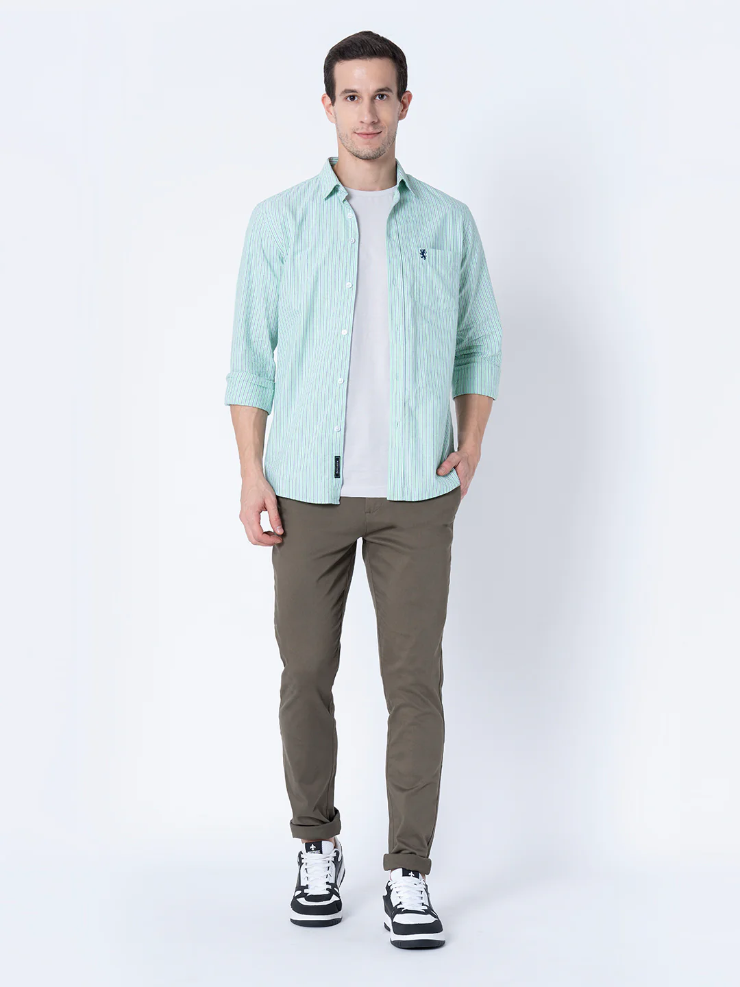 Men Green Striped Shirts - Image 5