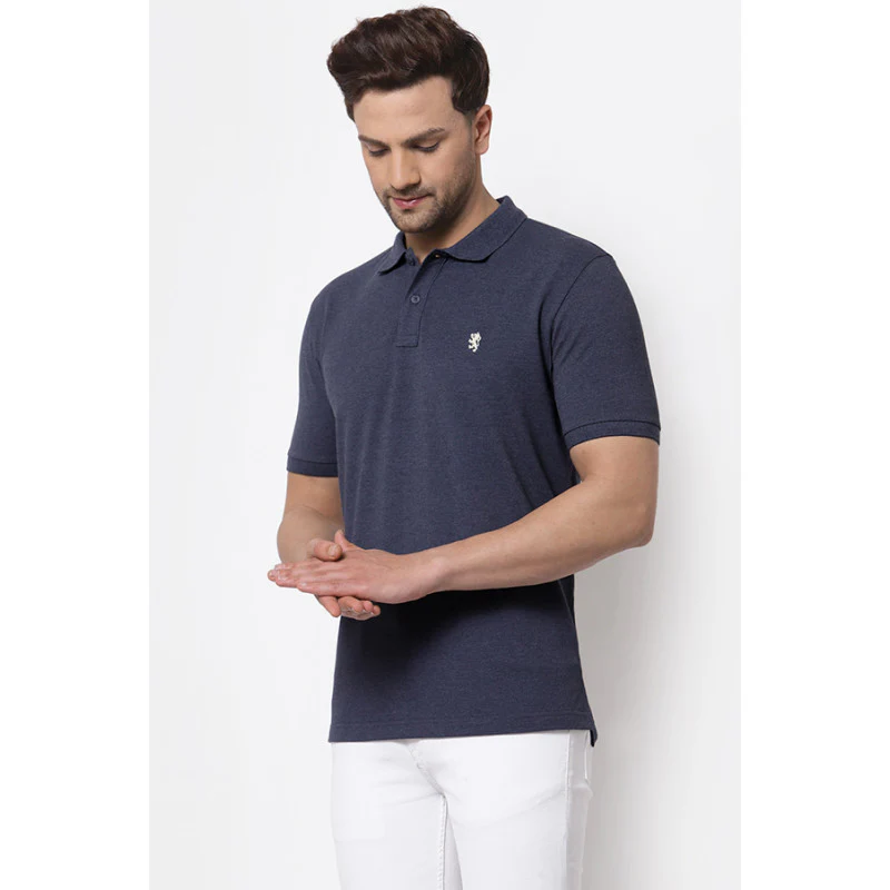 Men's Grey Melange Polo Neck T-Shirt - Image 2