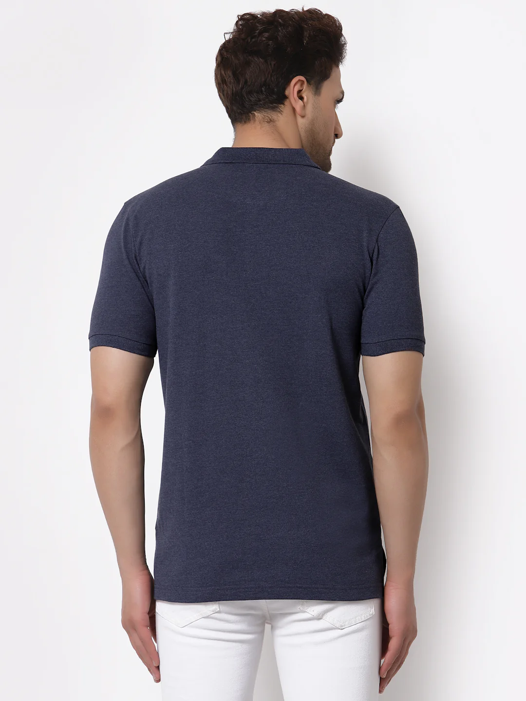 Men's Grey Melange Polo Neck T-Shirt - Image 4