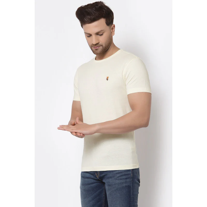 Men Ivory Solid T-Shirt - Image 2