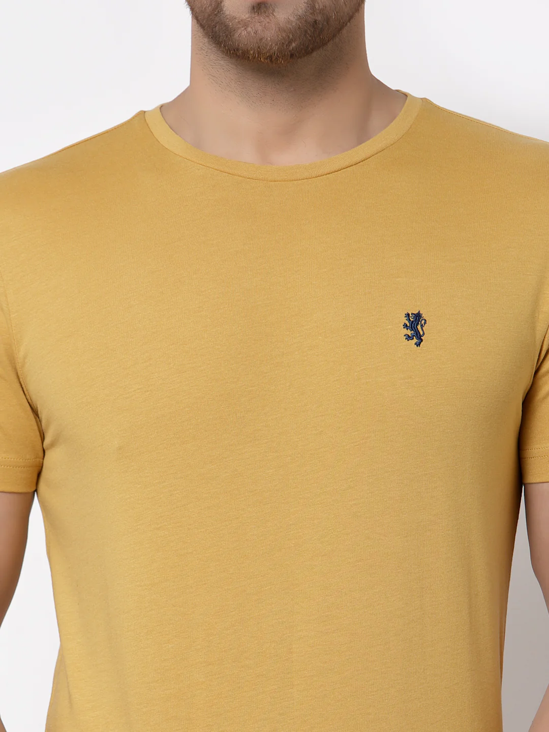 Men Khaki Solid T-Shirt - Image 2