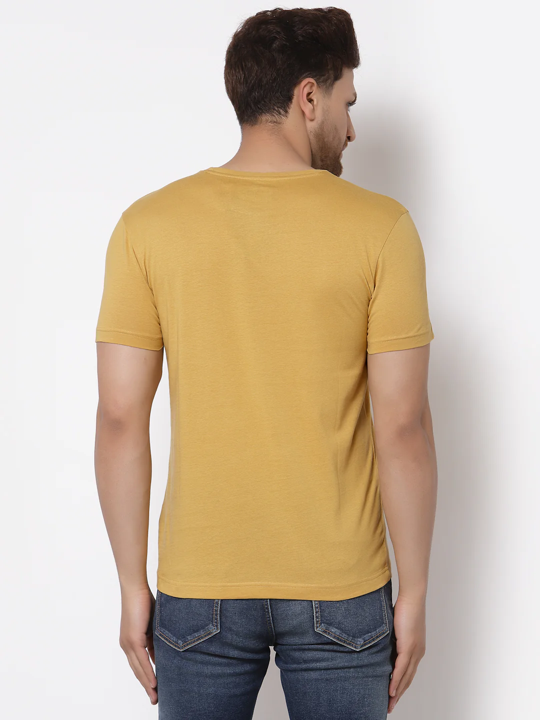 Men Khaki Solid T-Shirt - Image 4