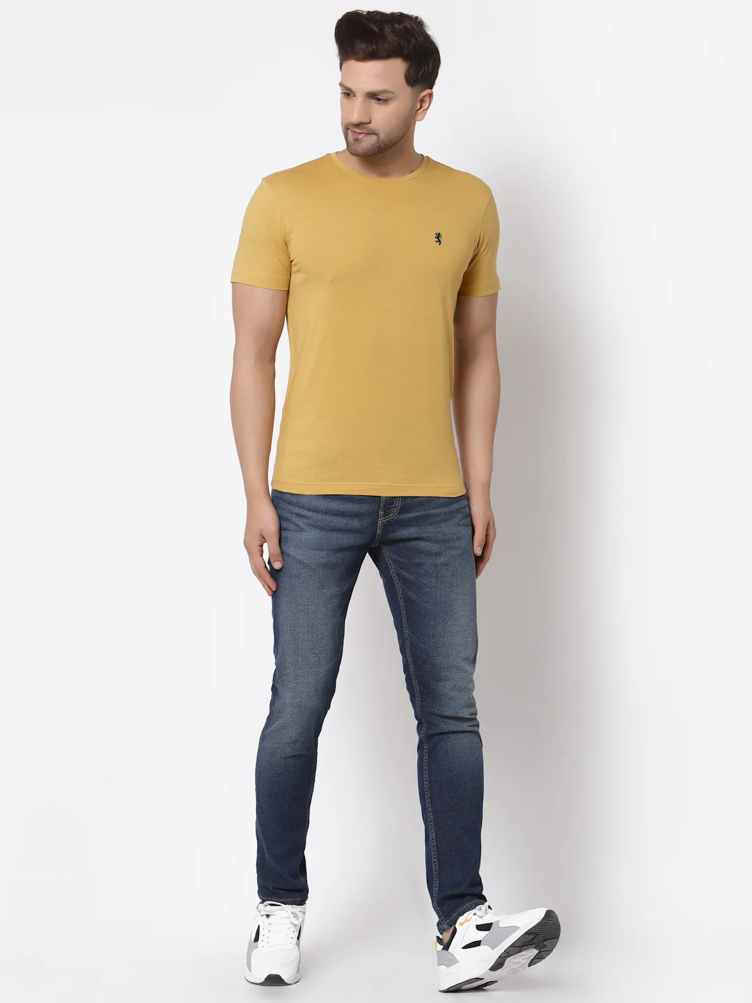 Men Khaki Solid T-Shirt - Image 5