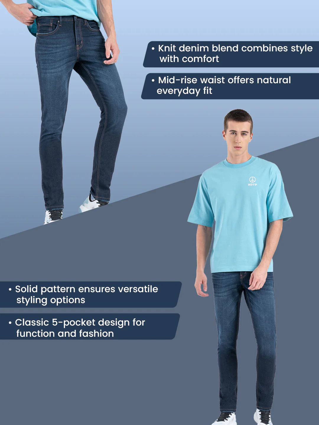 Men's Knitted Skinny Fit  Denim Jeans - Image 2
