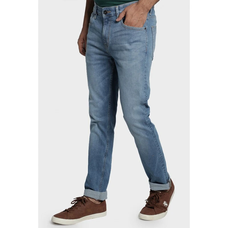Men's Light Blue Cotton Elastane Skinny Fit Jeans - Image 2