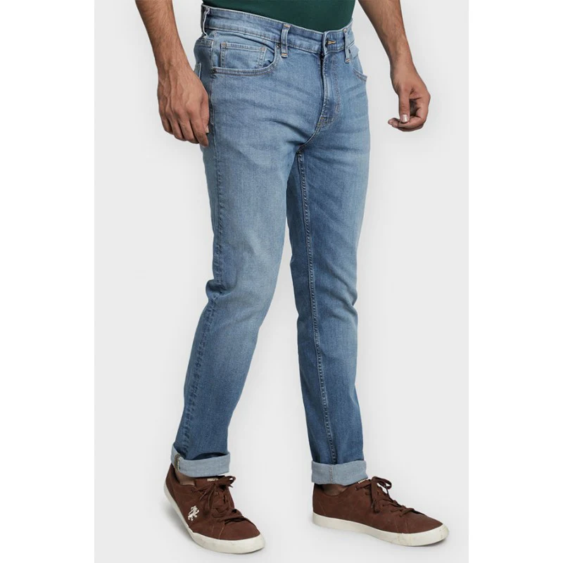 Men's Light Blue Cotton Elastane Skinny Fit Jeans - Image 3