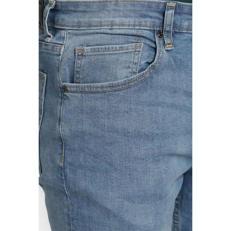 Men's Light Blue Cotton Elastane Skinny Fit Jeans - Image 4
