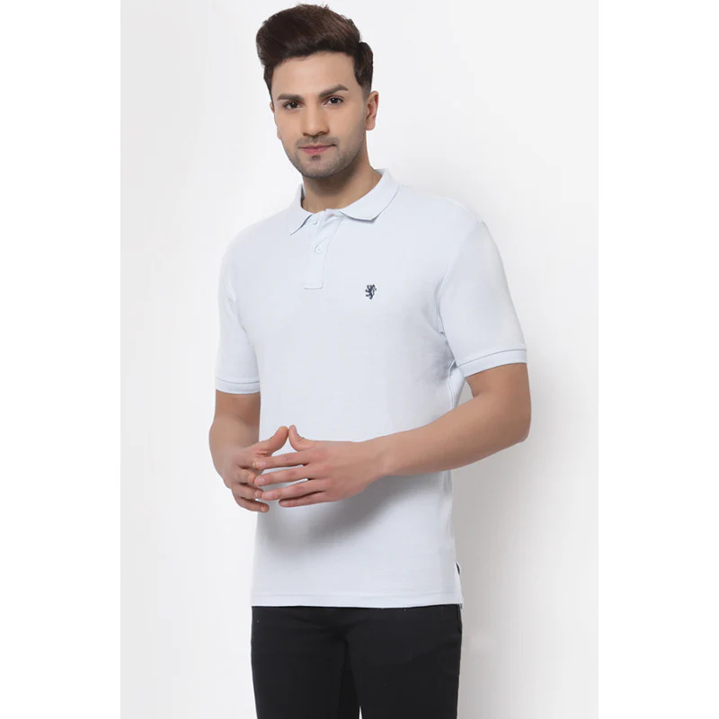 Men Light Blue Polo Neck T-Shirt - Image 2