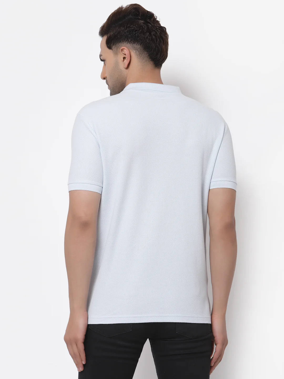 Men Light Blue Polo Neck T-Shirt - Image 3