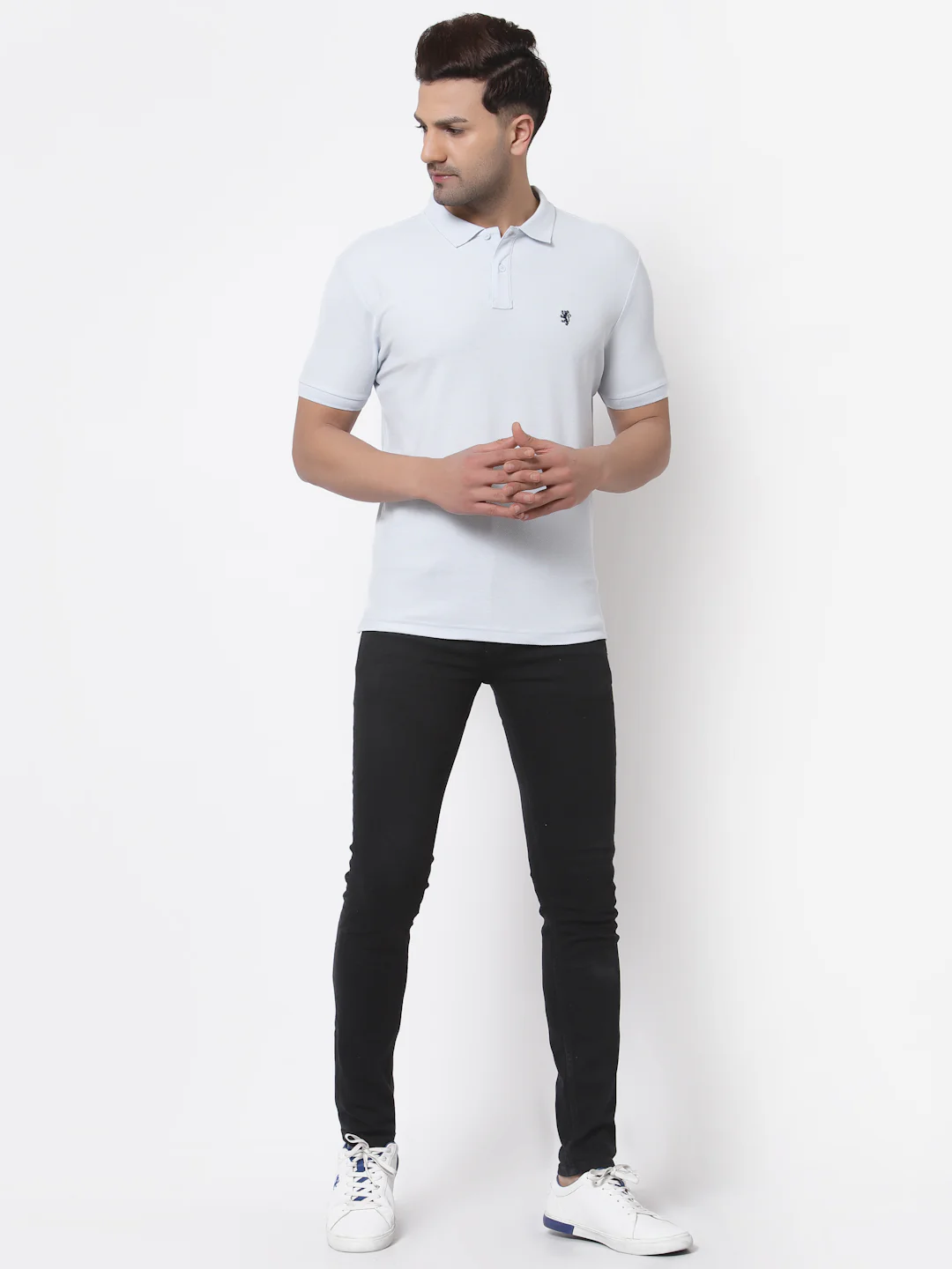 Men Light Blue Polo Neck T-Shirt - Image 5