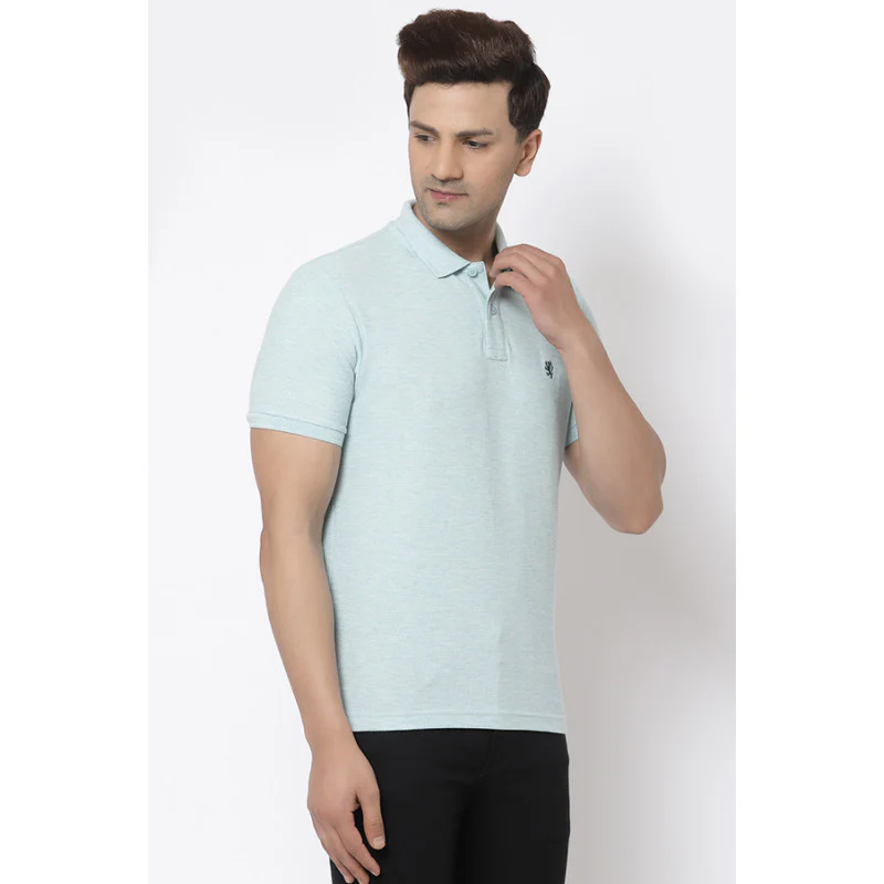 Men Light Blue Polo Neck T-Shirt - Image 2