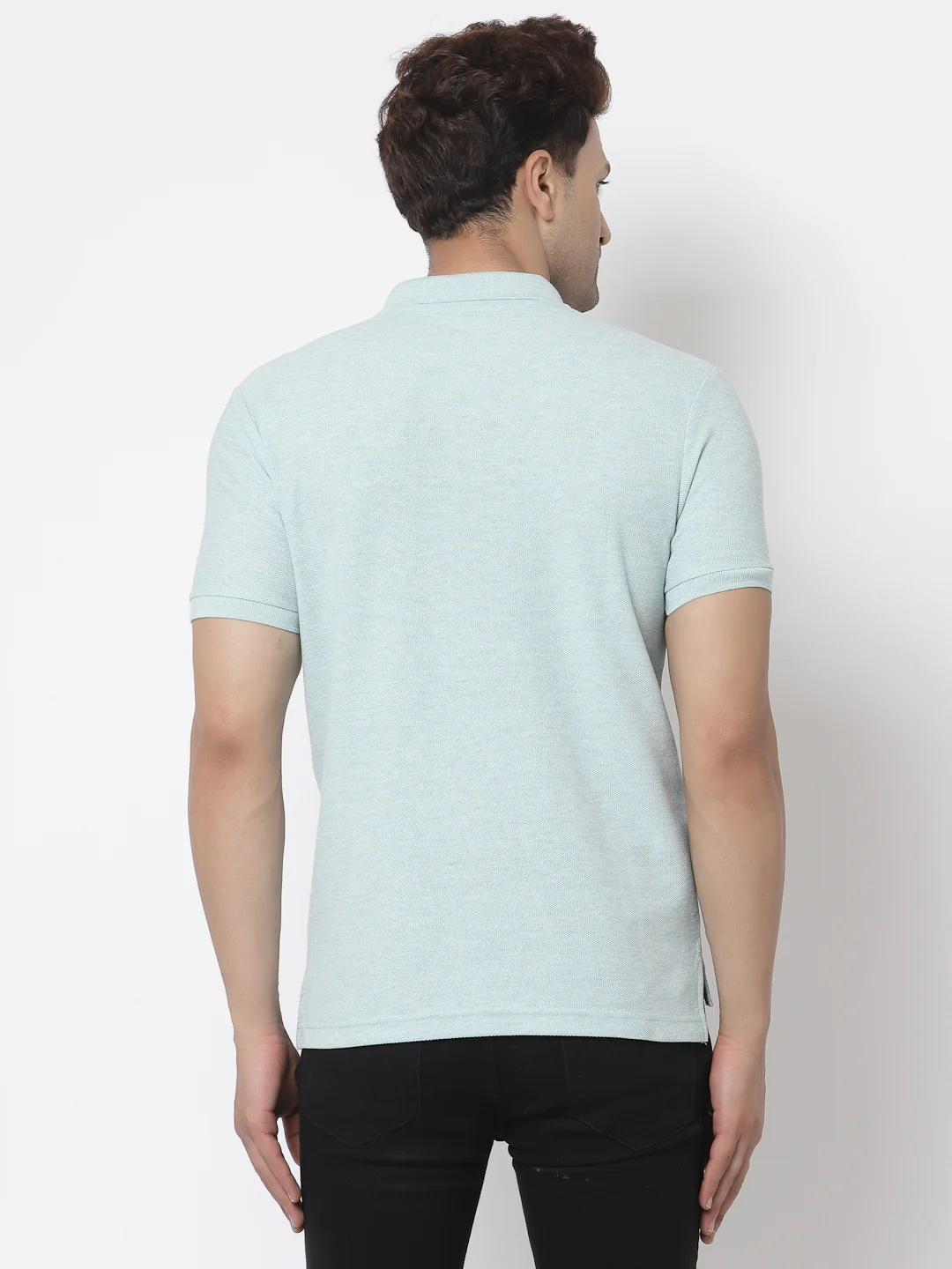 Men Light Blue Polo Neck T-Shirt - Image 3