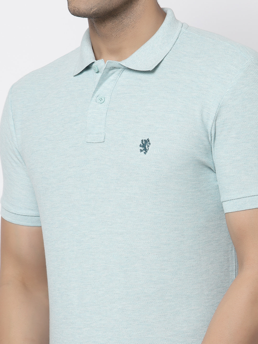 Men Light Blue Polo Neck T-Shirt - Image 4