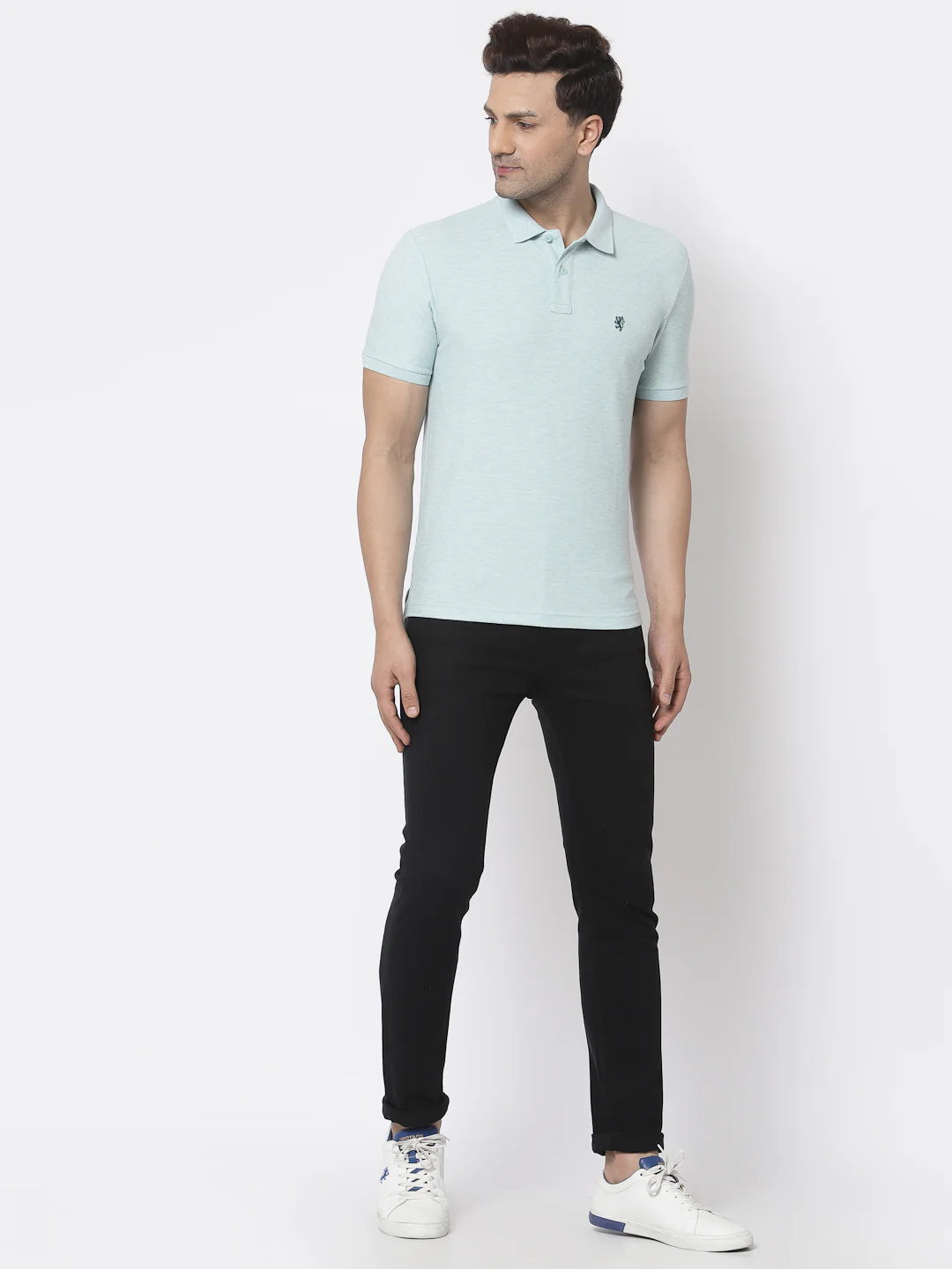 Men Light Blue Polo Neck T-Shirt - Image 5