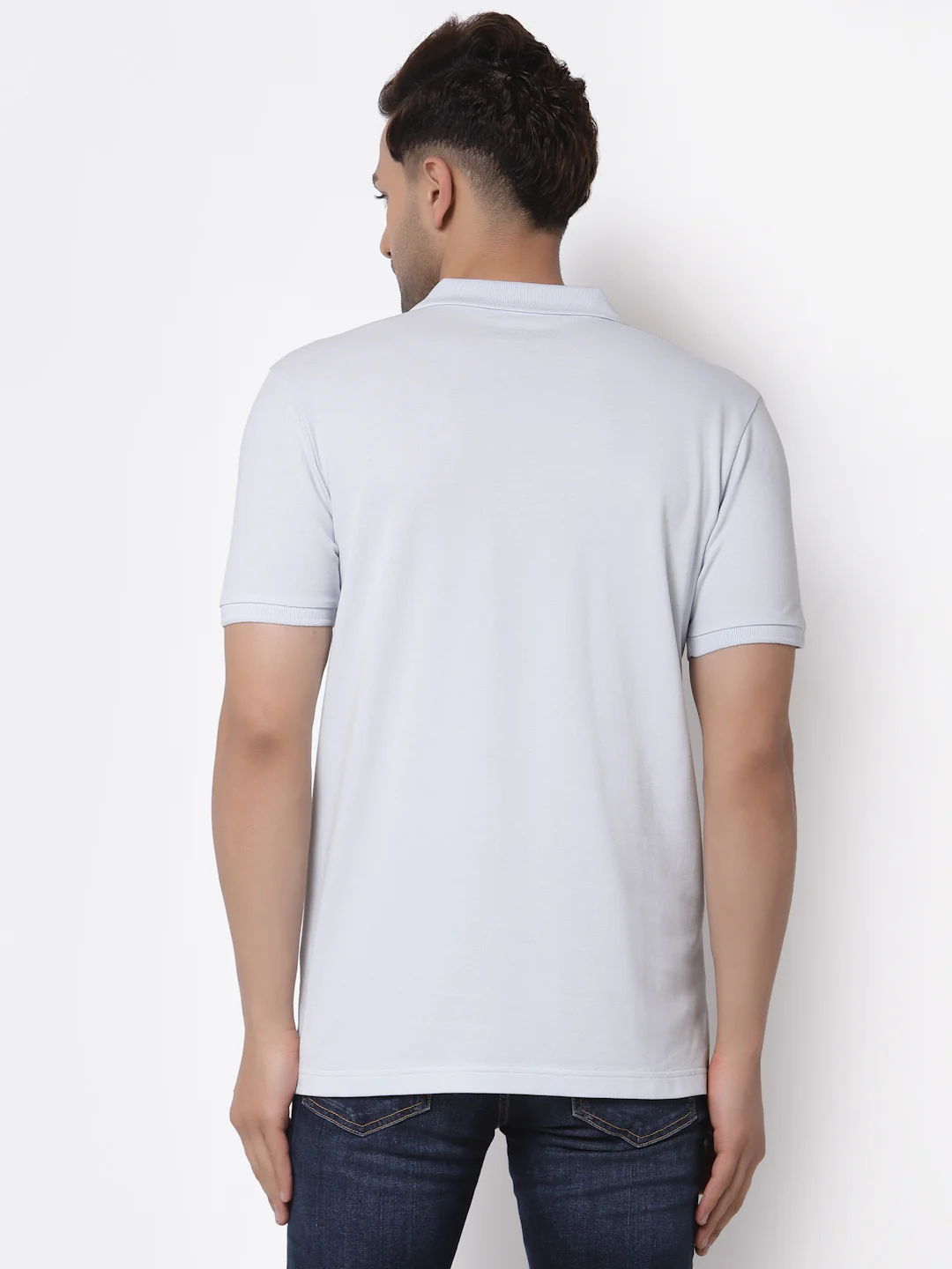 Men Light Blue Polo Neck T-Shirt - Image 3