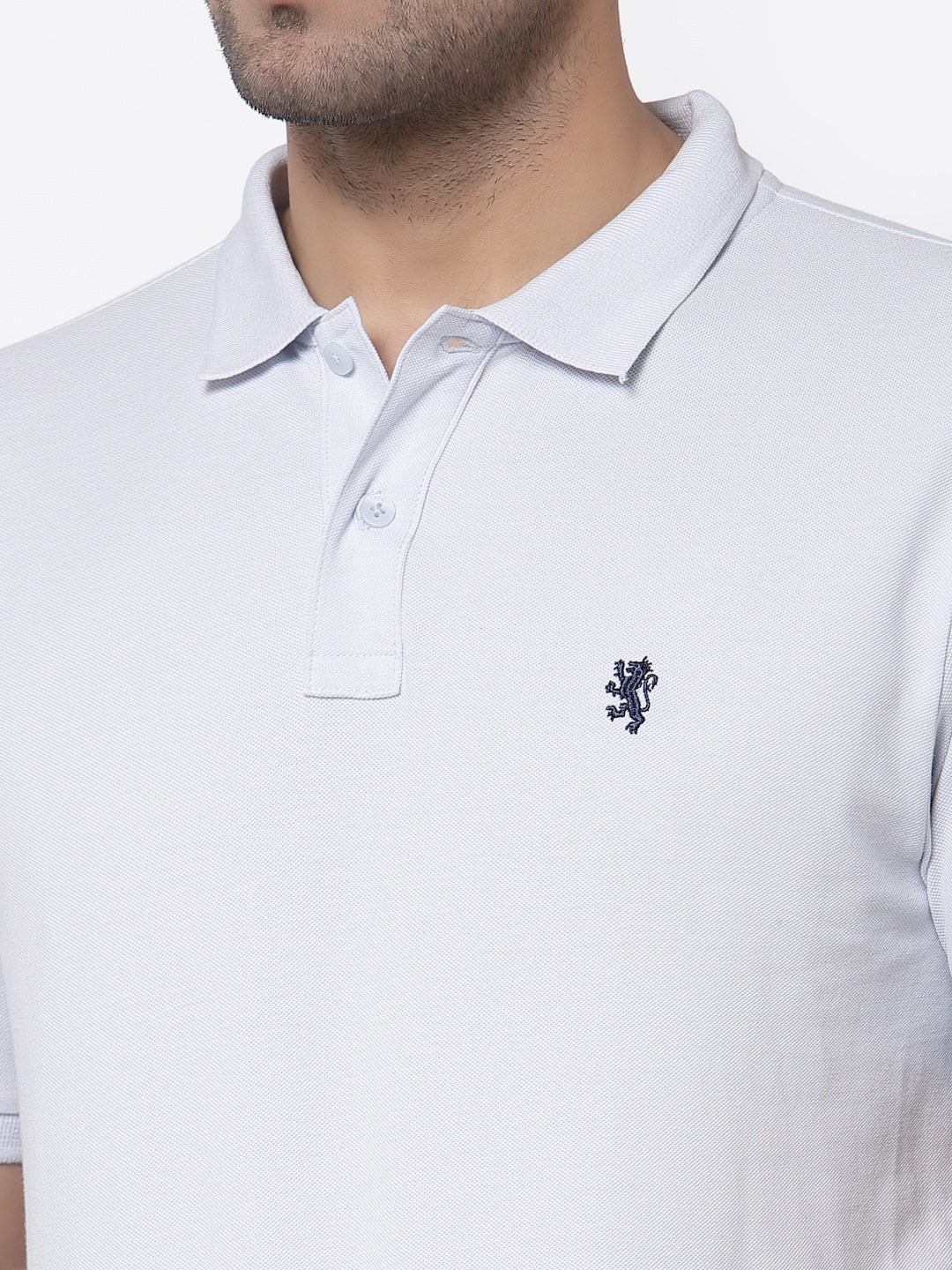 Men Light Blue Polo Neck T-Shirt - Image 4