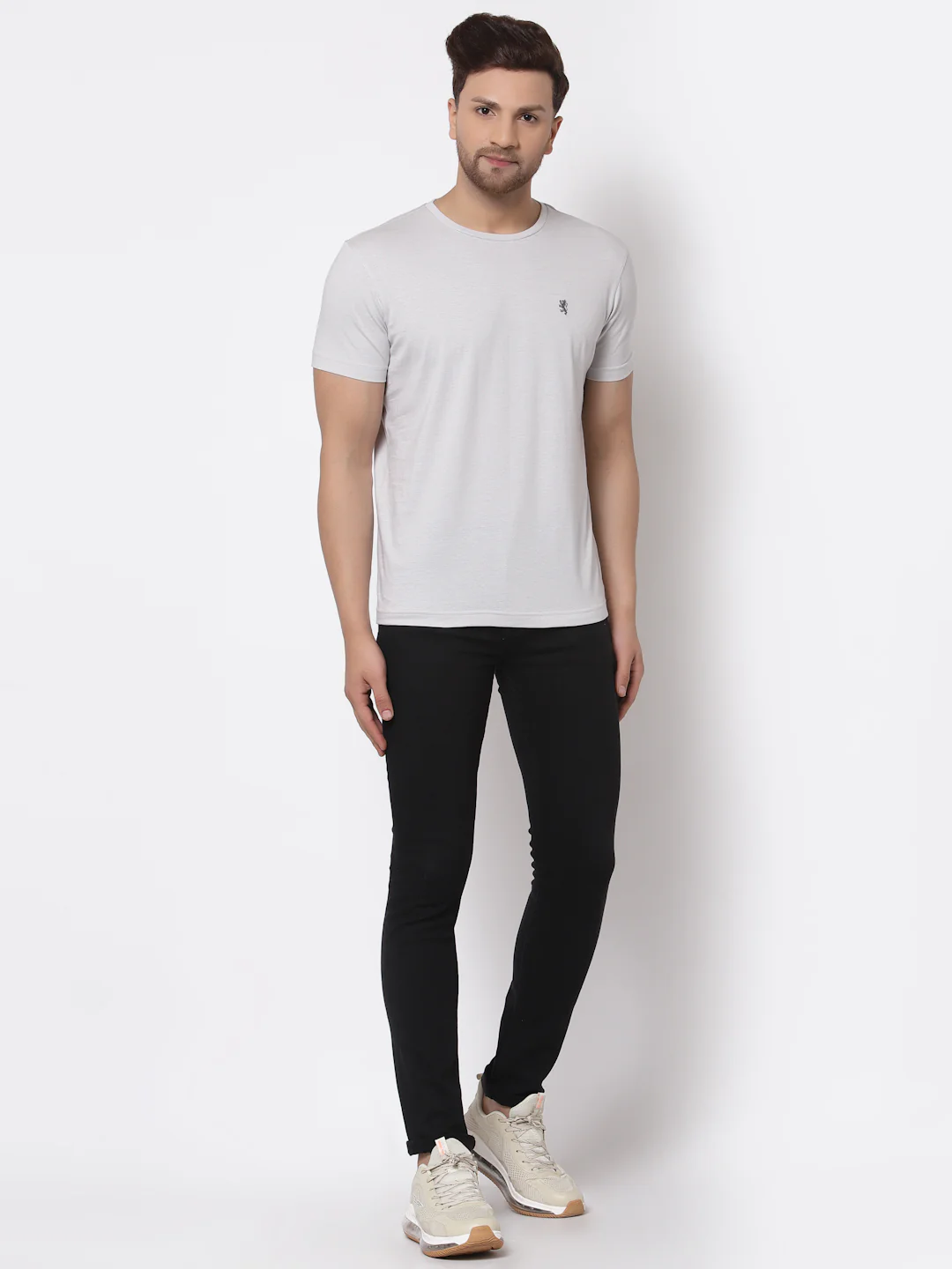 Men Light Grey Solid T-Shirt - Image 5