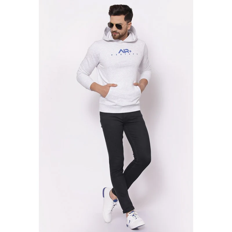 Men's Light Grey Melange Hoodies - Image 4