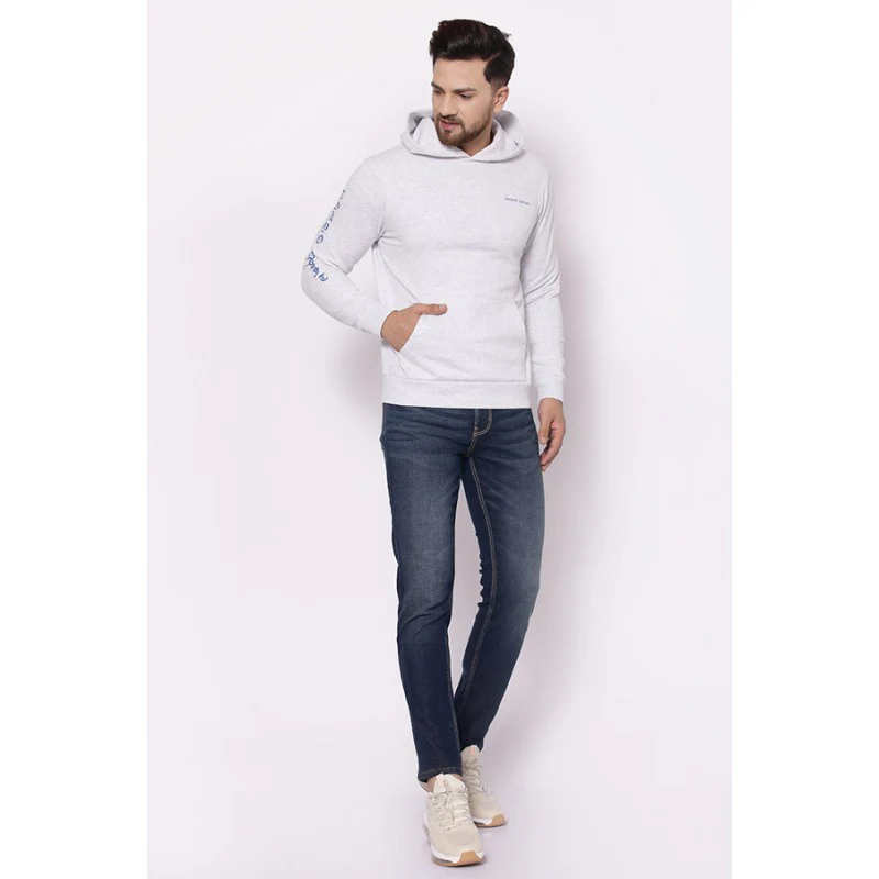 Men's Light Grey Melange Hoodies - Image 4