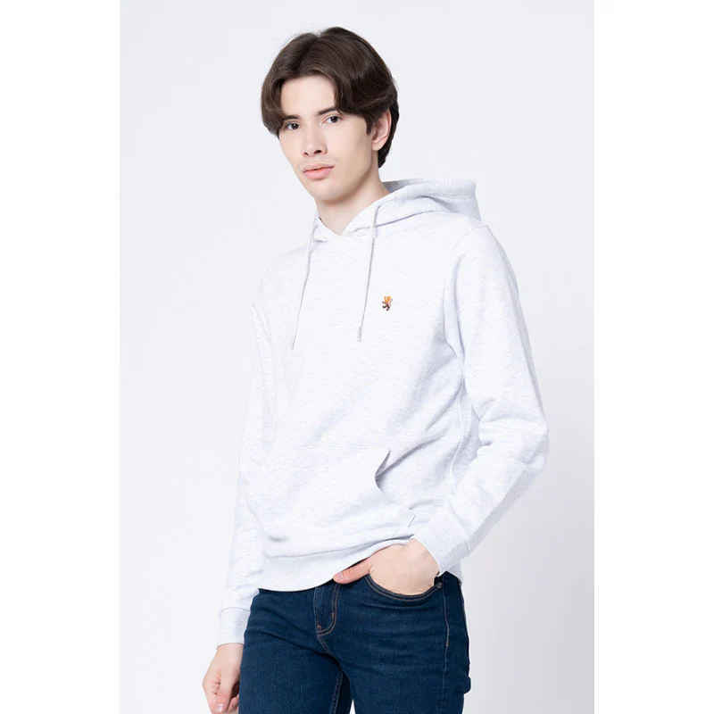 Men's Light Grey Melange Solid Hoodie - Image 2