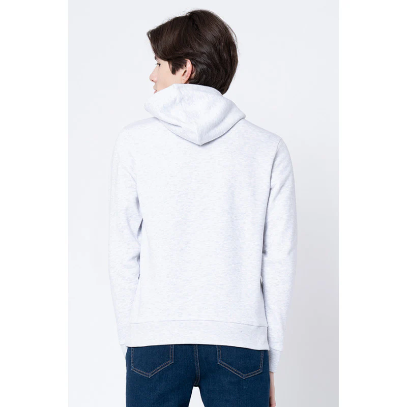 Men's Light Grey Melange Solid Hoodie - Image 3