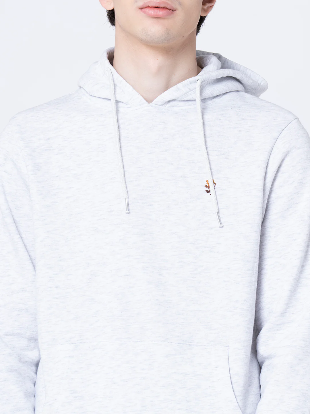 Men's Light Grey Melange Solid Hoodie - Image 4