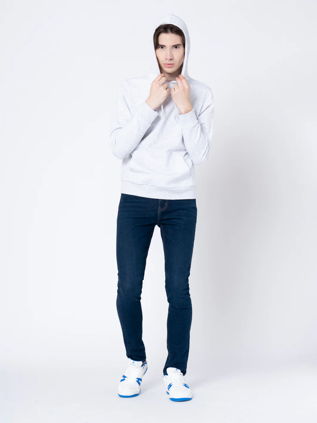 Men's Light Grey Melange Solid Hoodie - Image 5