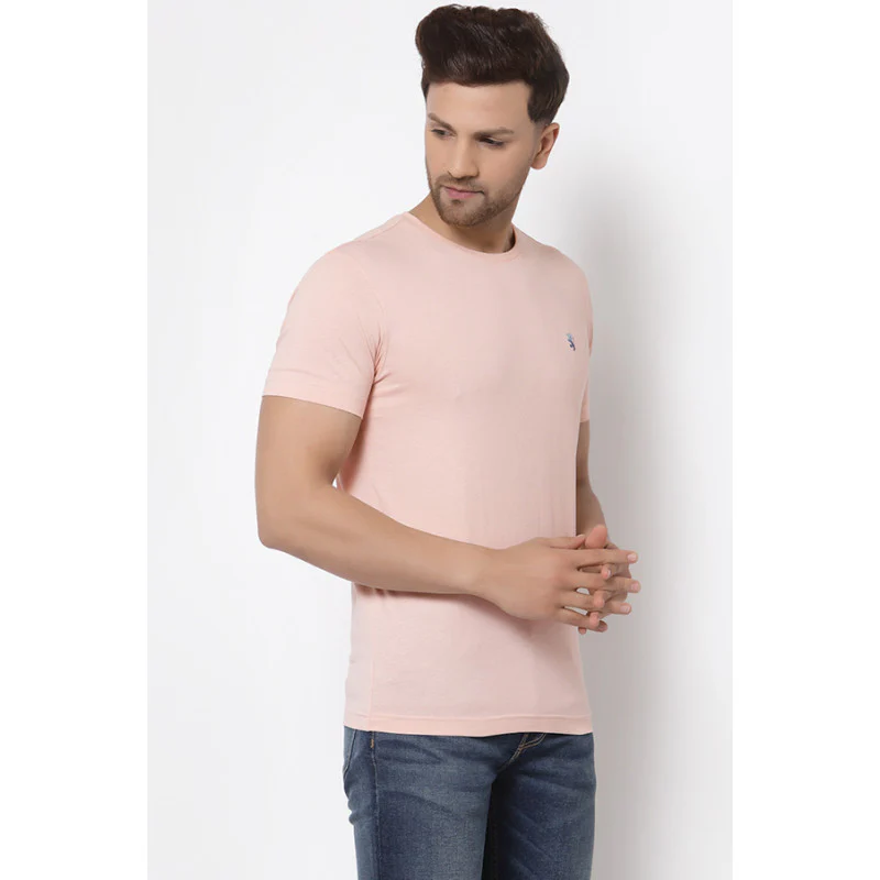 Men Light Pink Solid T-Shirt - Image 2