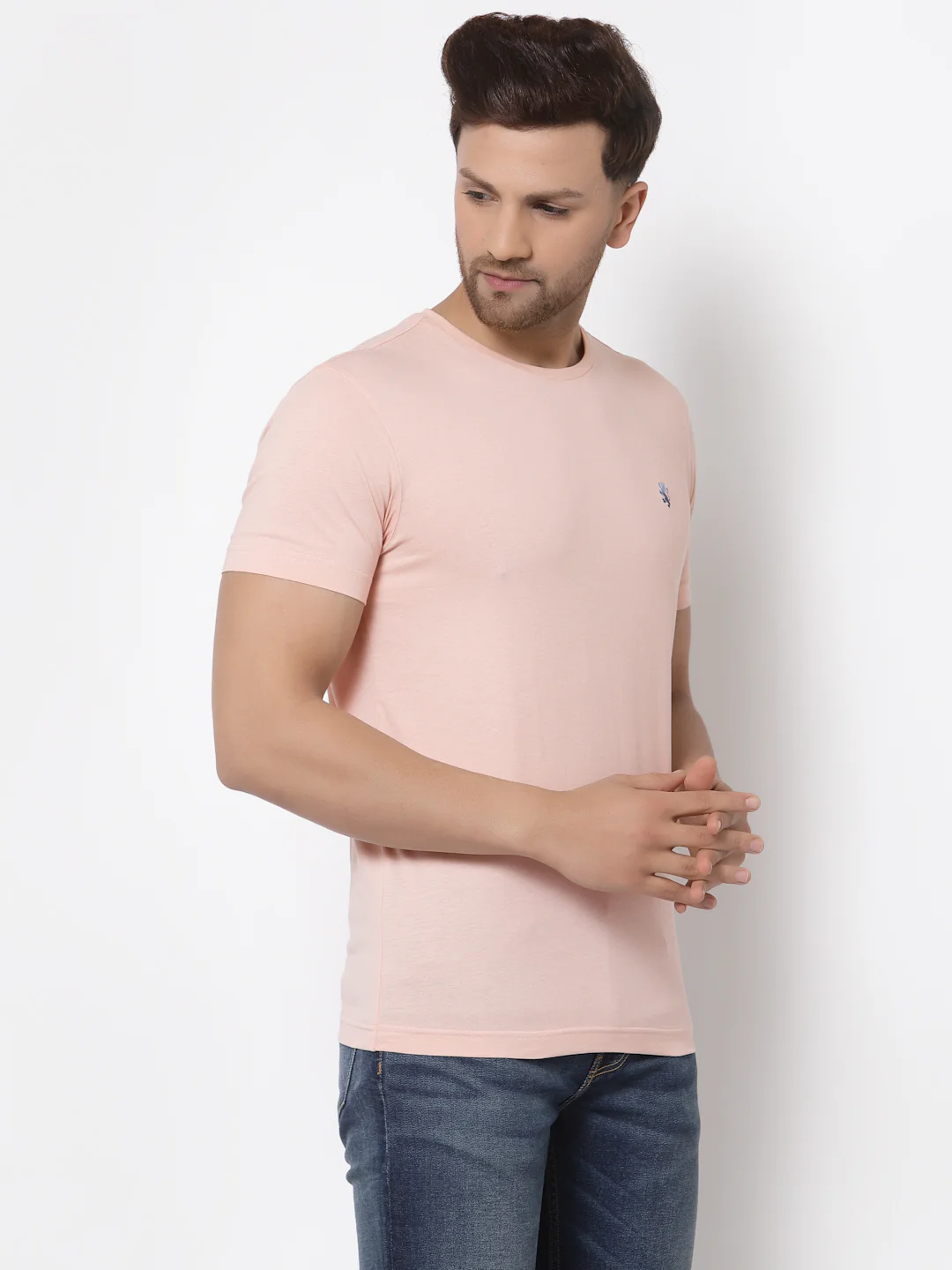 Men Light Pink Solid T-Shirt - Image 3