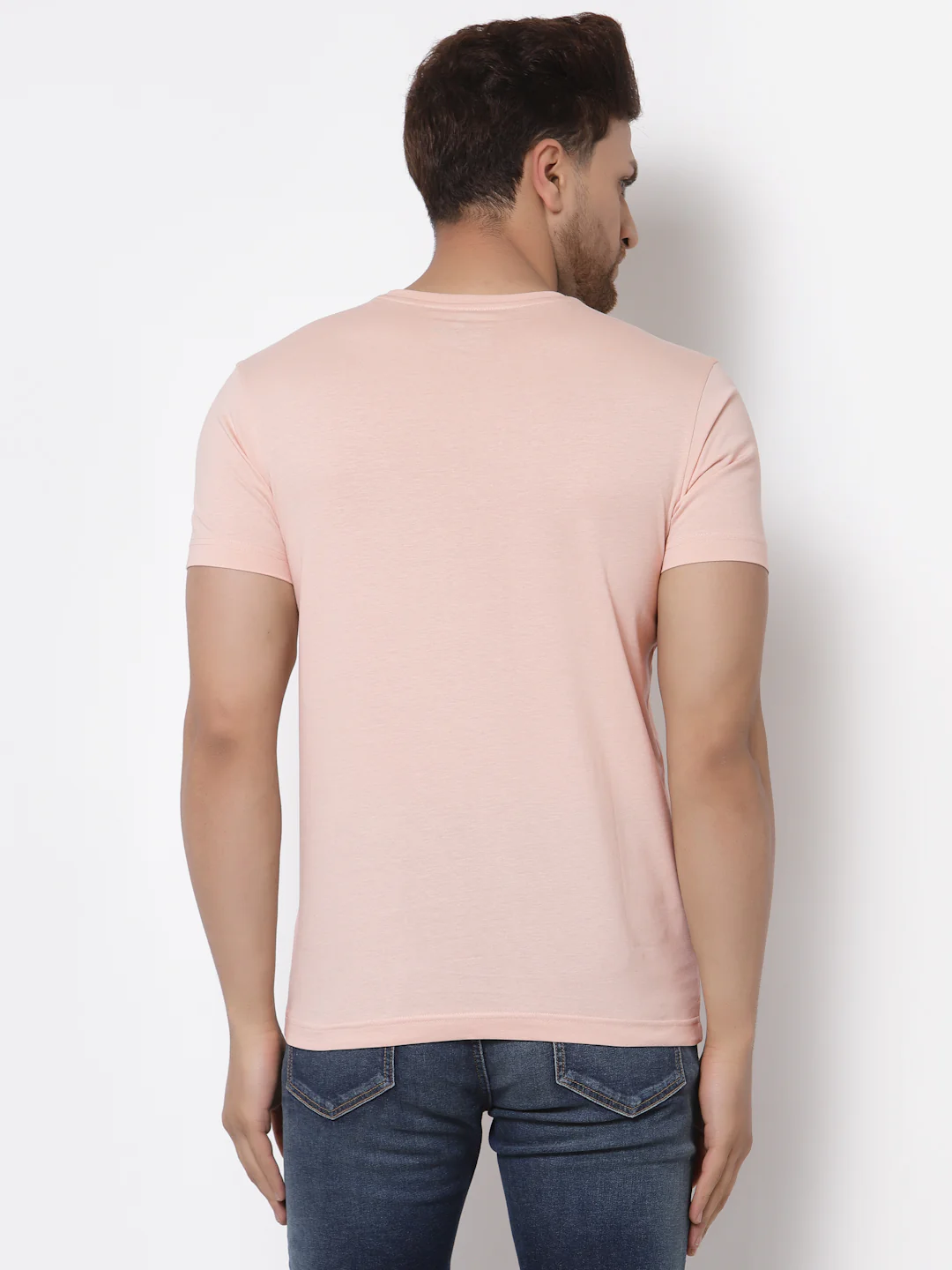 Men Light Pink Solid T-Shirt - Image 4