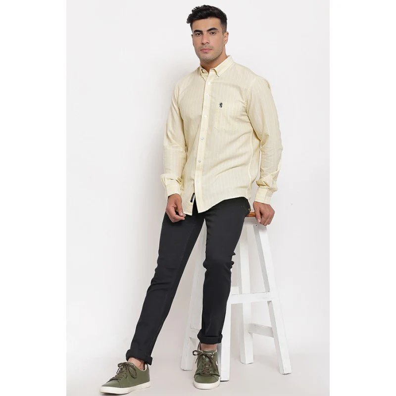 Men's Light Yellow Full Sleeves Casual Shirt - Image 4