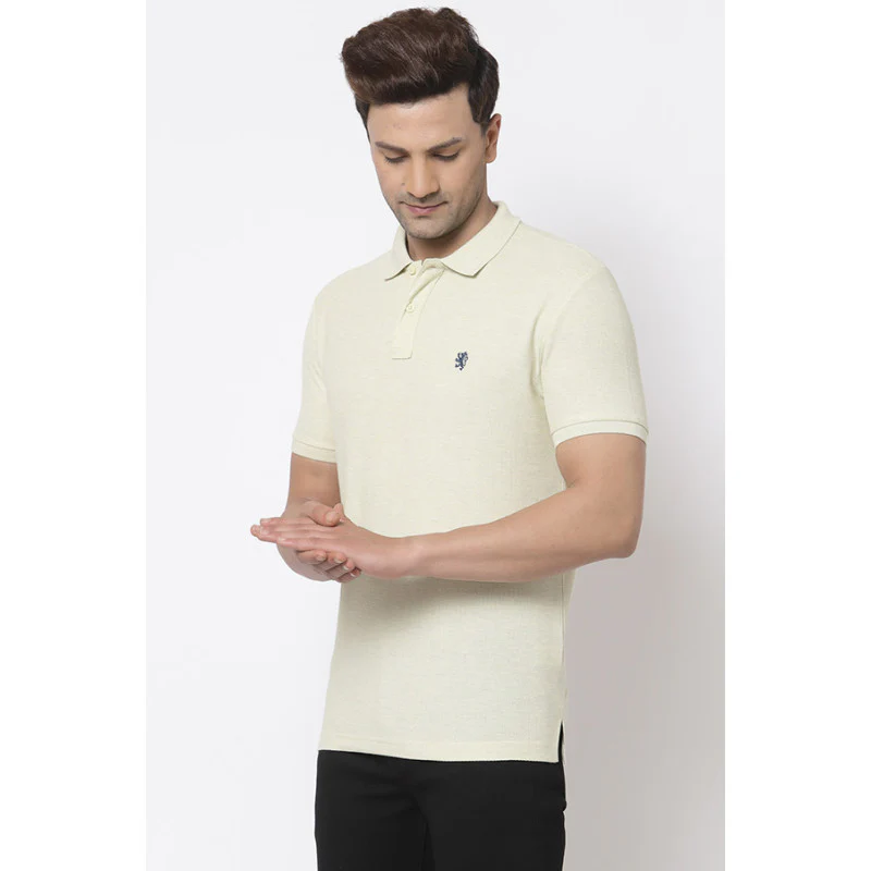 Men Lime Yellow Polo Neck T-Shirt - Image 2