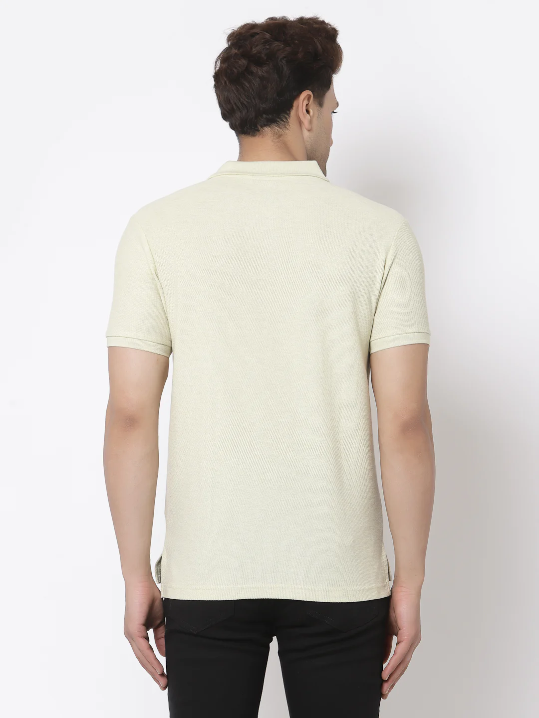 Men Lime Yellow Polo Neck T-Shirt - Image 3
