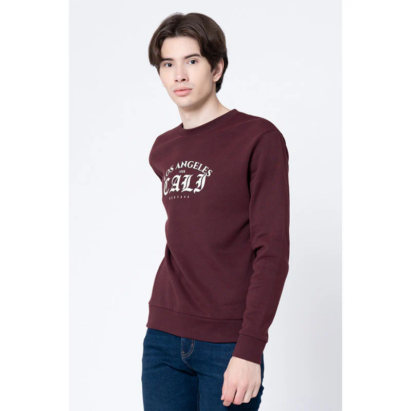 Men's Maroon Melange Printed Sweatshirt - Image 2