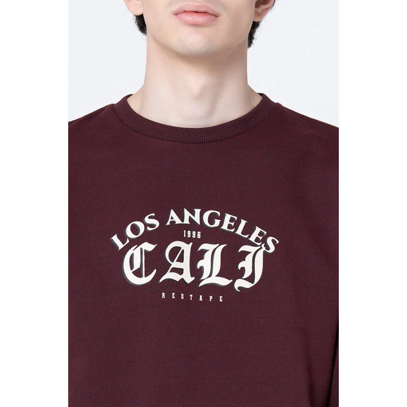 Men's Maroon Melange Printed Sweatshirt - Image 4