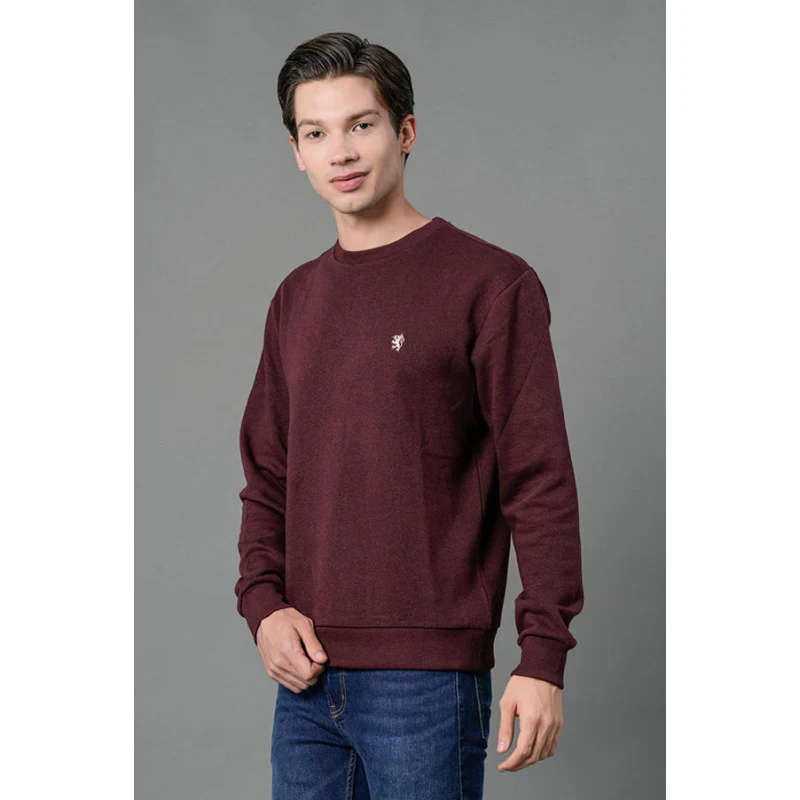 Men's Maroon Melange Solid Sweatshirt - Image 2